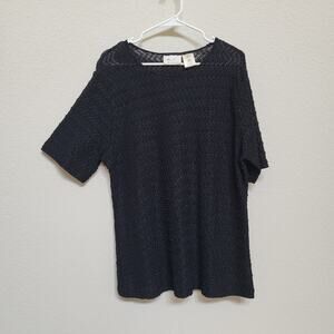 Kathie Lee Black Textured Short Sleeve Top Womens 14W  Casual Elevated Basic